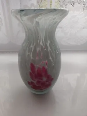 Buy Vintage Caithness Small White Mottled Burgundy Pattern Glass Bud Vase Heavy Base • 5£