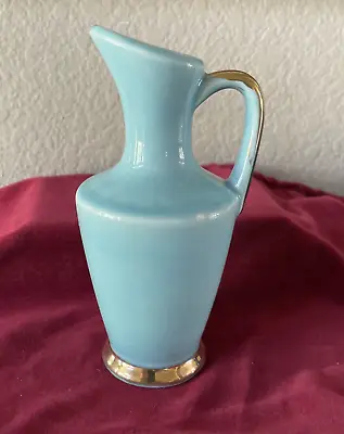Buy Vintage American Art Pottery Blue With Gold Gilt 7” Ewer/ Pitcher/ Vase USA 210 • 7.58£