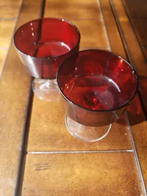Buy 2 Luminarc Verreries D'arques Ruby Red Clear Ball Stem Champagne Sherbet Cups • 19.20£