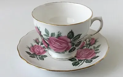 Buy Vintage Royal Vale Bone China Pink Rose Teacup And Saucer W/Gold Trim. 1953-64 • 16.96£