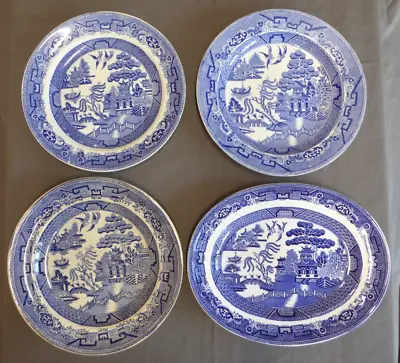 Buy 4 Antique Willow Pattern Pottery Glazed Plates Adderley Ware Old Willow England • 10£