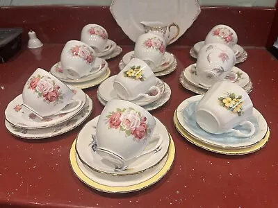 Buy Very Pretty Mismatch China Tea Set For Nine  Yellow & Pink Floral • 29.50£