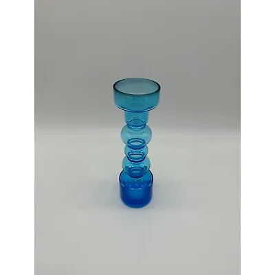 Buy Vintage Vase Blue Blown Glass Scandinavian Mid Century Modern Hooped Turquoise • 188.24£