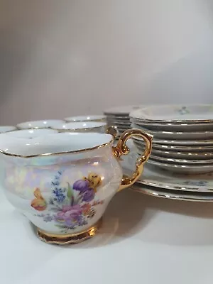 Buy Czechoslovakia EPIAG Mother Of Pearl Lustreware Floral Pattern 25 Piece Tea Set  • 20£