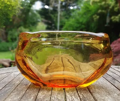 Buy Early Whitefriars James Hogan 9250 Large Golden Amber Glass Lobed Molar Vase • 25£