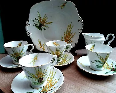 Buy Vtg.Royal Stafford Bone China BROOM  Tea Set Cake Plate Cups-Plates Pottery • 41£