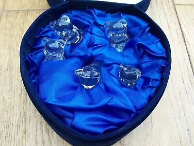 Buy Set Of Five Small Glass Bears With Coloured Gem Hearts. In Heart Shaped Case • 25£
