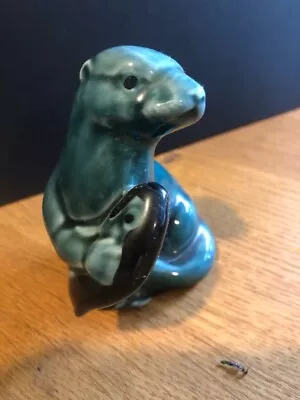Buy Poole Pottery Otter  Figurine With Fish 11cm Tall. Deep Indigo, Perfect Cond. • 2.50£