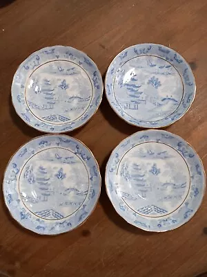Buy 4pc Light Blue Willow Stone Vintage Chinese Small Plates Antique Blue And White • 11.99£