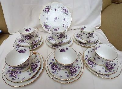 Buy Vintage Aynsley Violette Part Tea Set 6 Trios Cup Saucer Side Plate & Cake Plate • 42£