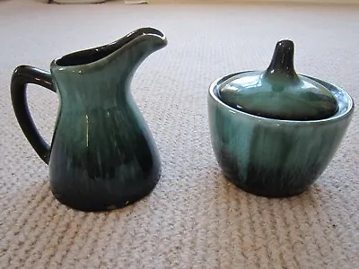 Buy Canada Mountain Blue Pottery Small Jug And Matching Covered Sugar Bowl • 20£