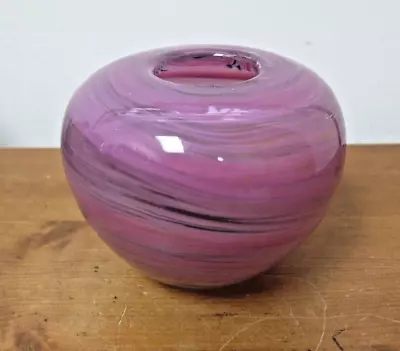 Buy Vintage SIGNED Mdina Pink Swirl Art Glass Round Vase Bowl • 14.99£