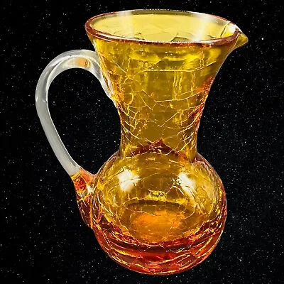 Buy Vintage Rainbow Glassware Crackle Art Glass Amber Pitcher Creamer 3.75”T 3”W • 26.49£