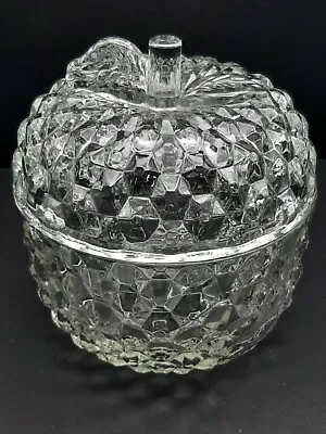 Buy Clear Glass Apple Bowl With Lid Honeycomb Cubist Hexagon Pattern Stem Leaves  • 16.96£