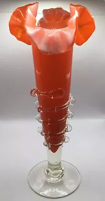 Buy Vintage Orange & White Cased Art Glass Vase With Ruffles • 14£