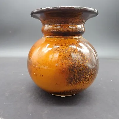 Buy Vintage 6  Tall Vase Copper Brown With Sparkle Glazed Crazing Round Shiny • 33.07£