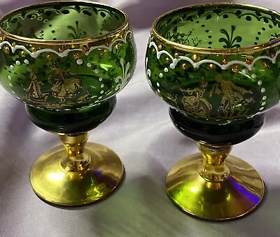 Buy Antique Vtg Bohemian Gold Gilt & Green Hand Painted Design Beautiful Delicate • 46.03£