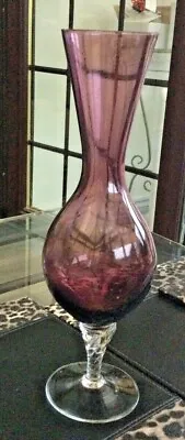 Buy Vintage Amethyst Hand Blown Vase With Twisted Clear Stem & Base - 12  • 9.95£