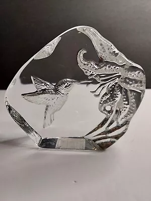 Buy Vtg Handcrafted Etched Crystal Clear Art Glass Hummingbird Paperweight Or Decor  • 27.50£