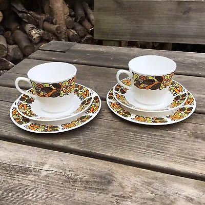Buy Old Vintage Ridgway Bone China Indian Summer Design Cup Saucer & Plate Trios X2 • 20£