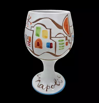 Buy Art Pottery Wine Goblet Chalice Stoneware Napoli Crete Hand Painted Greece White • 17.73£