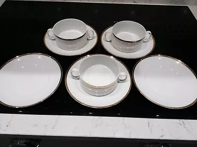 Buy Thomas Germany Three Soup Coupe Bowls & Five Saucers White Porcelain Gold Rim. • 14.99£