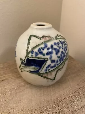 Buy Art Pottery 4” Vase Hand Painted Blue Green Fish Signed • 18.17£