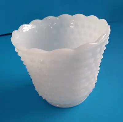 Buy Fire King Hobnail Vintage Milk Glass Scalloped White Planters Bowls Vase  • 12.42£