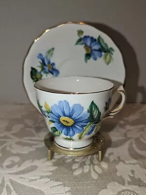 Buy Vintage Royal Vale England Bone China Teacup And Saucer Blue Daisy • 16.09£