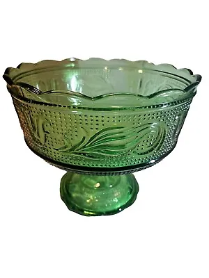 Buy Vintage  M600 Fused Glass Compote Pedestal Bowl Green Depression Glass Candy D.. • 18.96£