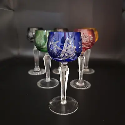 Buy Set Of 6 Coloured Bohemian Cut To Clear Crystal Liqueur Glasses • 189.99£