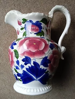 Buy Excellent Example Antique Welsh Gaudy Ware Hand Painted Pottery Jug - 19thC • 25£