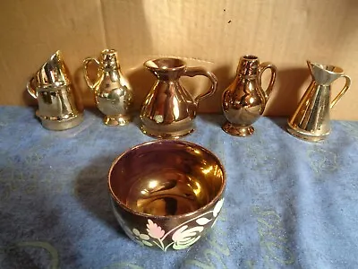 Buy Lot Of 6 Wade Lustre Ware Pieces Jugs Pitcher Coal Scuttle Bowl Gold Bronze  • 11.99£