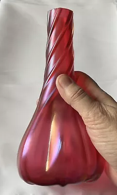 Buy Antique Bohemian Iridescent Ruby Glass Vase • 4.99£