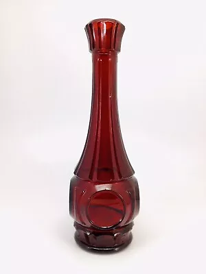 Buy Wheaton Glass Ruby Red Bud Vase Coin Bullseye Art Deco Style Vintage • 14.47£