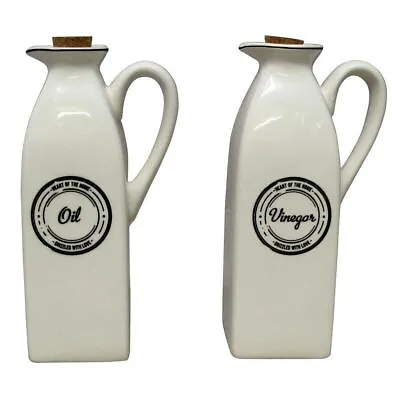 Buy 2 Set White Oil & Vinegar Storage Jar Pourer Bottle Set Ceramic Oil Dispenser • 6.79£