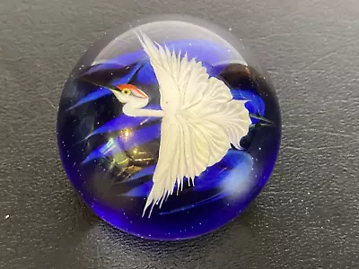 Buy Lundberg Daniel Salazar Art Glass Paperweight Heron Crane Stork Egret Bird 1989 • 189.74£