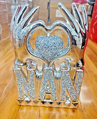 Buy NAN Heart Hand Silver Crushed Diamond Crystal Ornament Home Decor Gift Bling UK • 29.99£