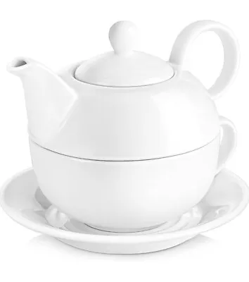 Buy MALACASA Sweet Time China Tea For One Set Teapot Saucer Cup Tea Porcelain White • 4.99£