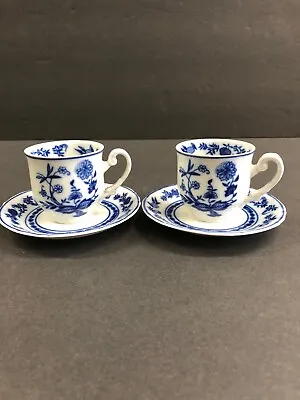 Buy Pair Of Vintage Antique Blue Onion Demitasse Tea Cup And Saucer Sets • 19.17£