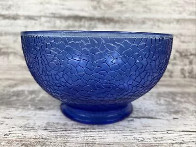 Buy Nice Vintage LE Smith By Cracky Rare Cobalt Blue 8” Crackle Glass Bowl • 28.76£
