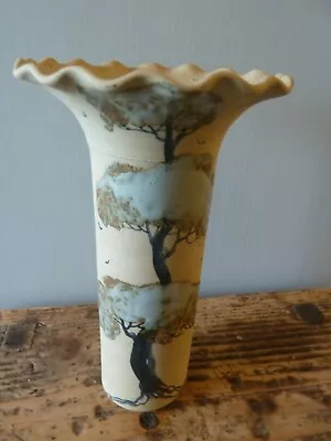 Buy Vintage Studio Pottery Vase By A & L NEWTON Decorated With Trees - 19cm High • 17.50£
