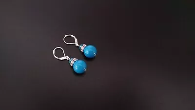 Buy Turquoise Blue Mountain Jade And Crystal Glass Earrings Lever Back NEW • 2.89£