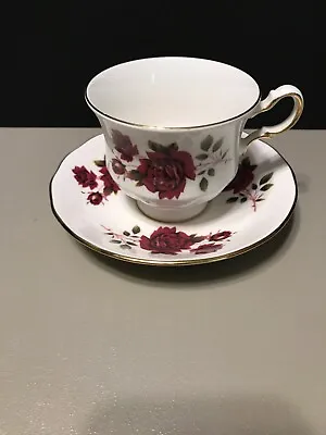 Buy VTG Queen Anne Bone China Tea Cup & Saucer Made In England #8626 Burgundy Rose • 12.46£