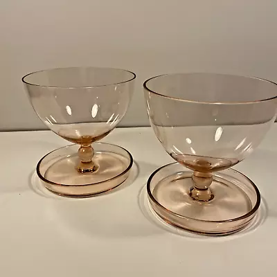 Buy 2 X Glass Dessert Dish Peach Pink 1930’s Coupe Vintage Footed Ice Cream Dessert • 17£