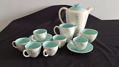 Buy Poole Pottery Coffee Set Pot  Creamer Sugar Bowl 6 Cups & Saucers Feather Drift • 8.25£