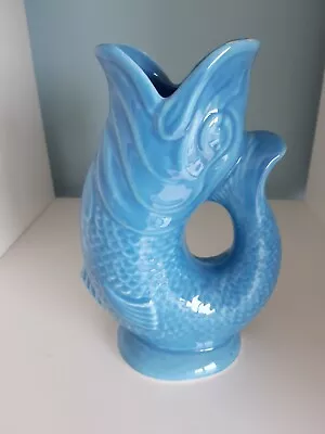 Buy Dartmouth Pottery Devon Gluggle Glug Gurgle Fish Jug Vase 18.5 Cm Pale Blue • 4.99£
