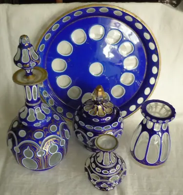 Buy Set Of Antique Bohemian Blue Overlay Service Glass, 5 Piece. • 1,934.72£