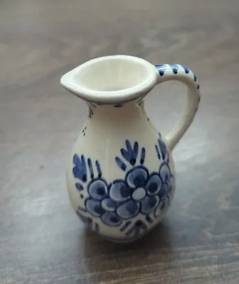 Buy Vintage Dutch Delft Pottery Decorative 7cm Miniature Jug Blue & White Floral VGC • 19.99£