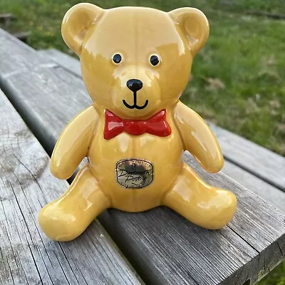 Buy Dartmouth Pottery Vintage Teddy Bear Red Bow Money Box Bank With Stopper • 14.99£